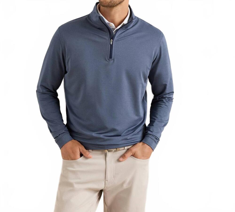 NEW PETER MILLAR perth melange performance quarter-zip pullover in navy
